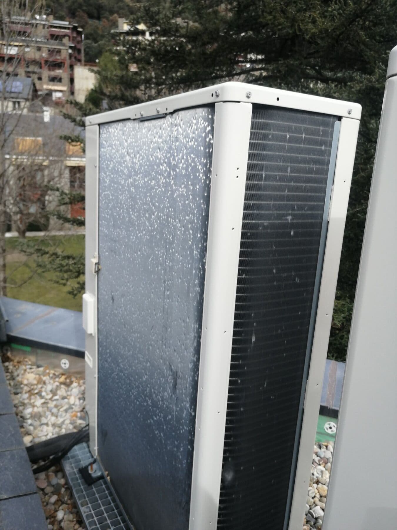 Heat pump installed on a building roof